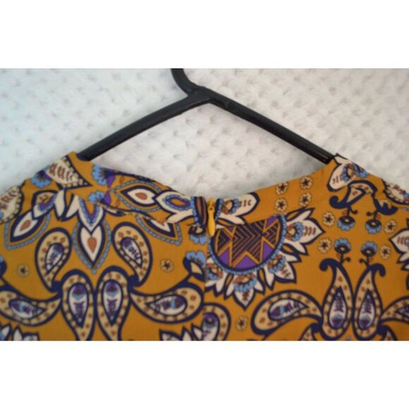 Everly Anthro Women's Small Gold Fit & Flare Long Sleeve Paisley Print Dress - Picture 13 of 16
